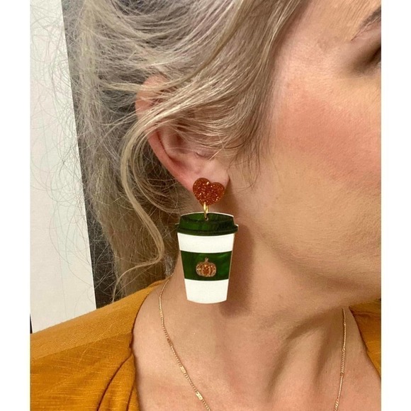 Pumpkin Fall Coffee Earrings - Picture 3 of 4